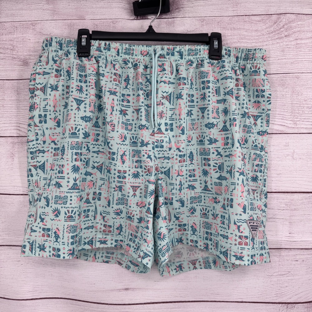 Columbia PFG Swim Trunks Shorts Mens XL Performance Fish Fishing Gear Patterned‎
